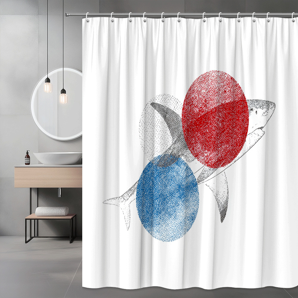 Koi Fish Shower Curtain Red Blue Gray Graphic Print