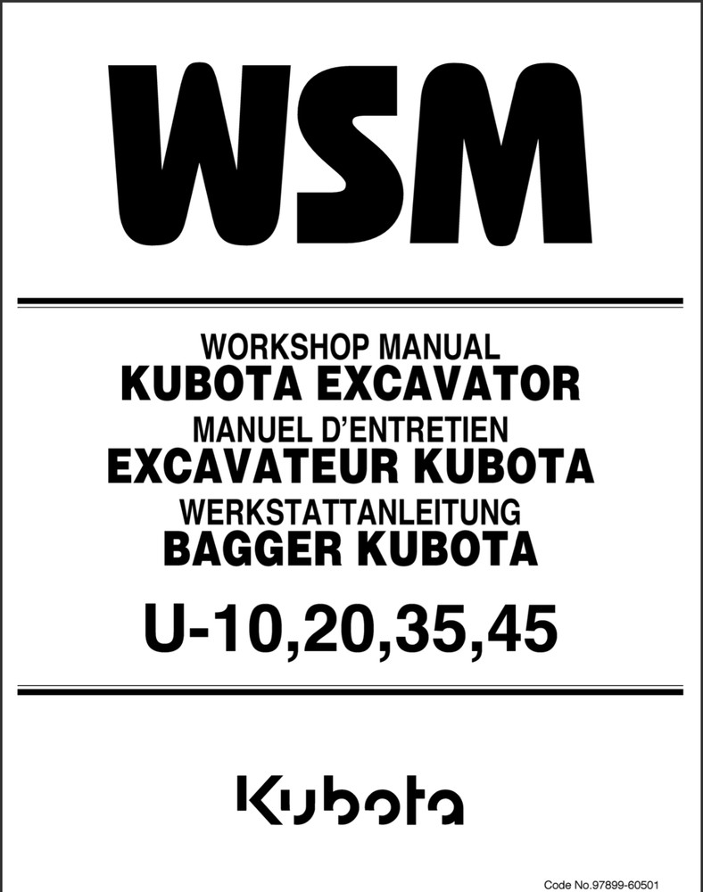 Kubota U10 U20 U35 U45 Service Repair Manual, Workshop Manual