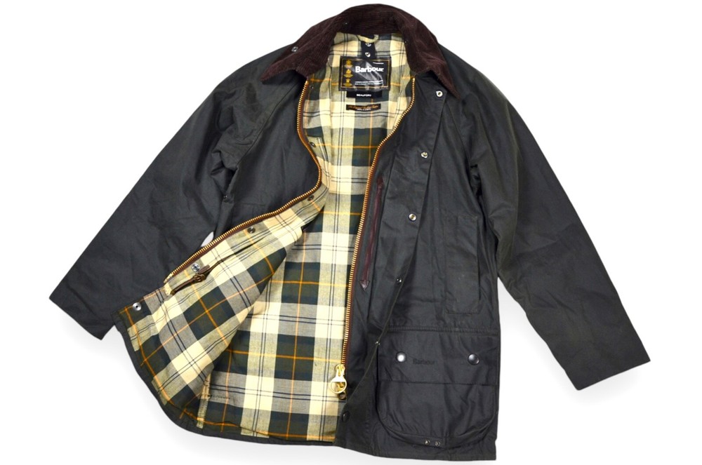 Men's Barbour Beaufort Jacket Wax A230 Green Classic Tartan England C34/86cm