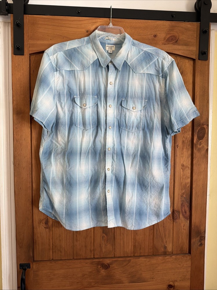 Lucky Brand Plaid Pearl Snap Western Shirt Men's Size XXL Blue