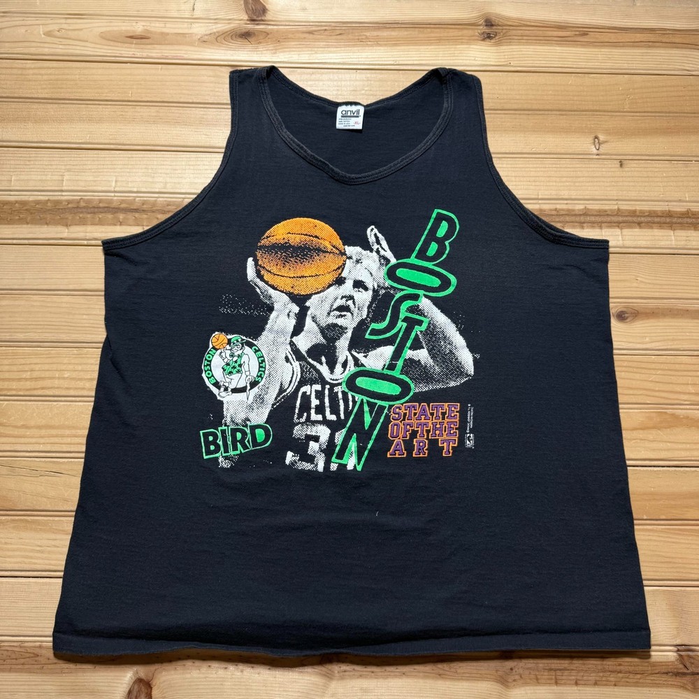 Vintage 90s Boston Celtics Larry Bird NBA Magic Johnson Tank Top USA Made -  XL