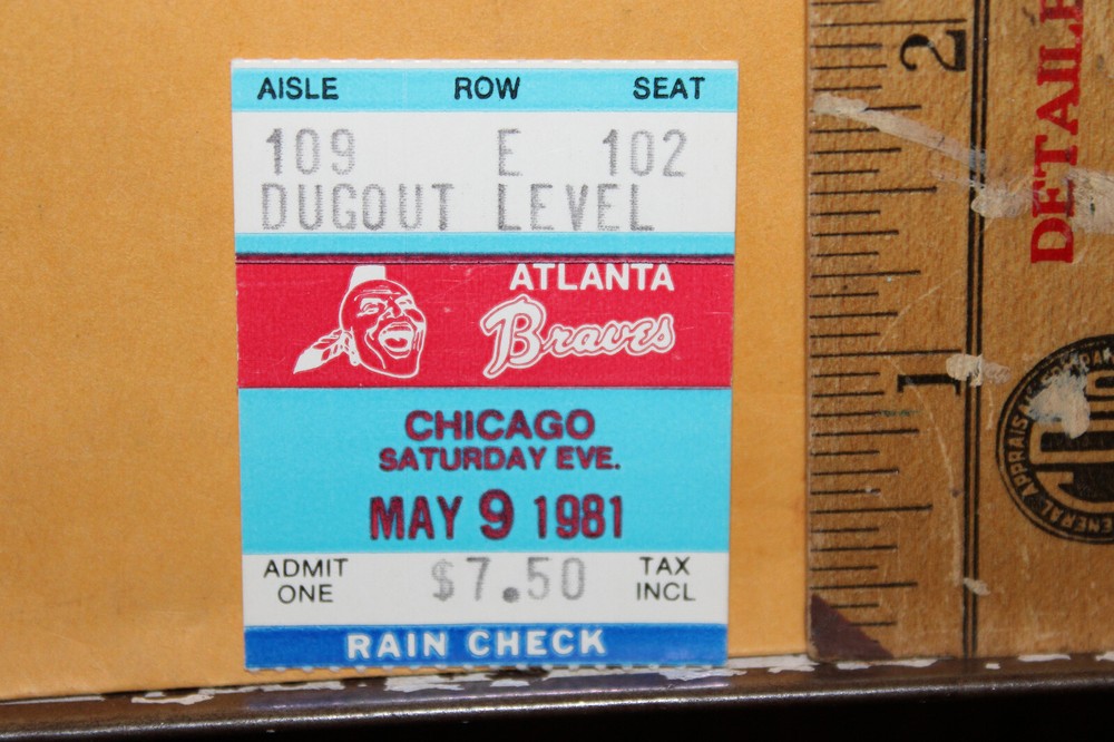 1981 Atlanta Braves Baseball Ticket Chicago Cubs Dugout Level MLB