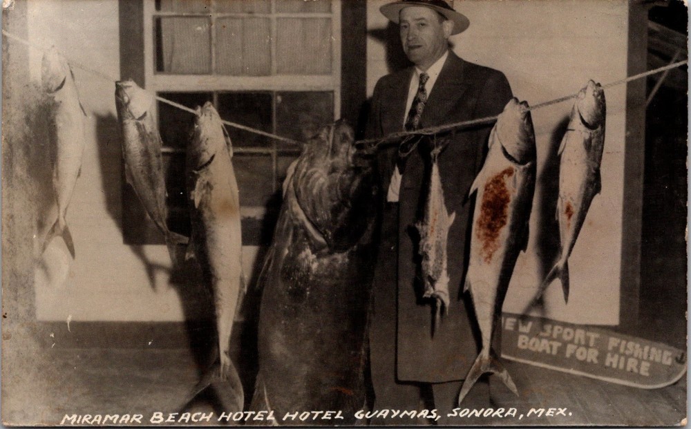 RPPC Fishing at Miramar Beach Hotel, Guaymas Sonora Mexico Vintage Postcard U13