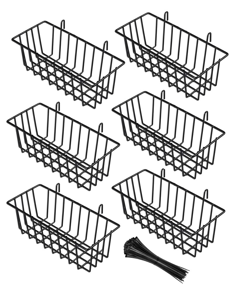 6 Pack Wire Basket Hanging Wall Basket For Grid Wall Panels Metal Hanging Basket