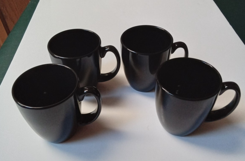 Corelle Stoneware China Black Coffee Mugs Cups - Set of 4