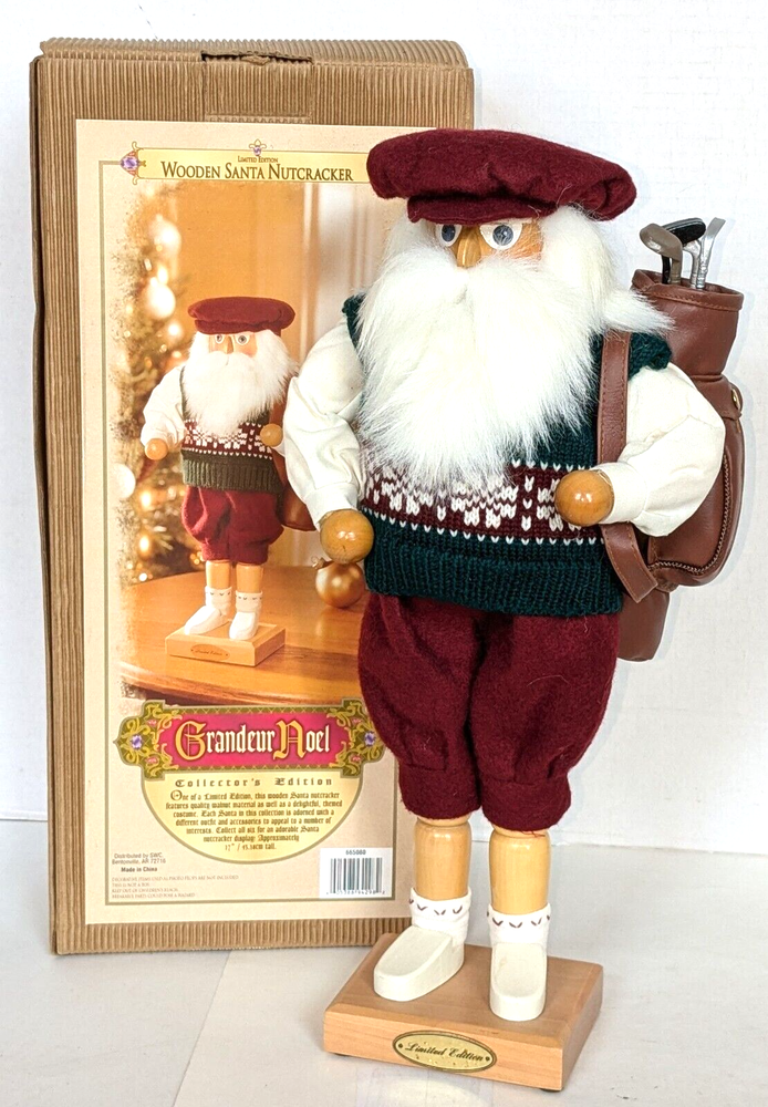 Grandeur Noel Limited Edition Vintage 2000 Wooden Golf Santa Nutcracker With Box