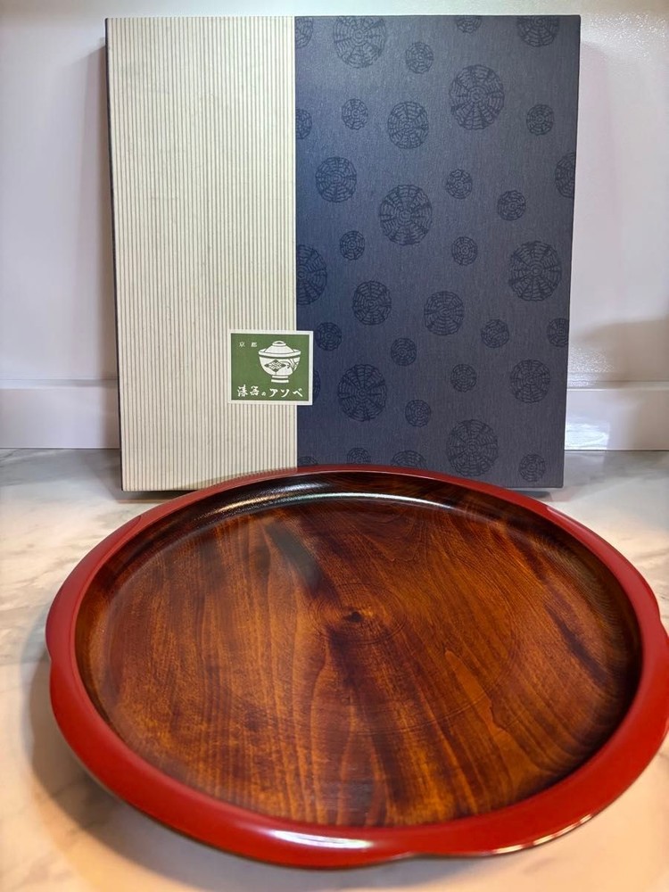 Kyoto Lacquerware Round Tray Wooden Tray Japanese Tableware Traditional Craft