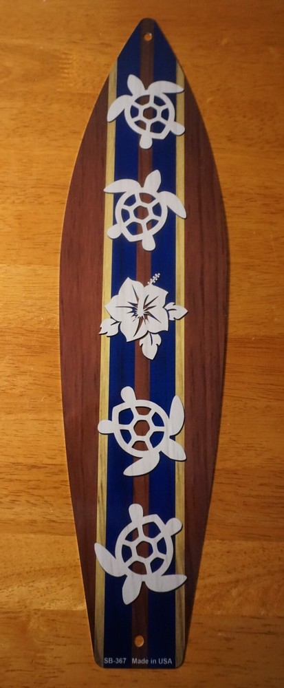 Tiki Hut Sea Turtle Rustic Beach Bar Surfboard Surfing Coastal Home Decor NEW