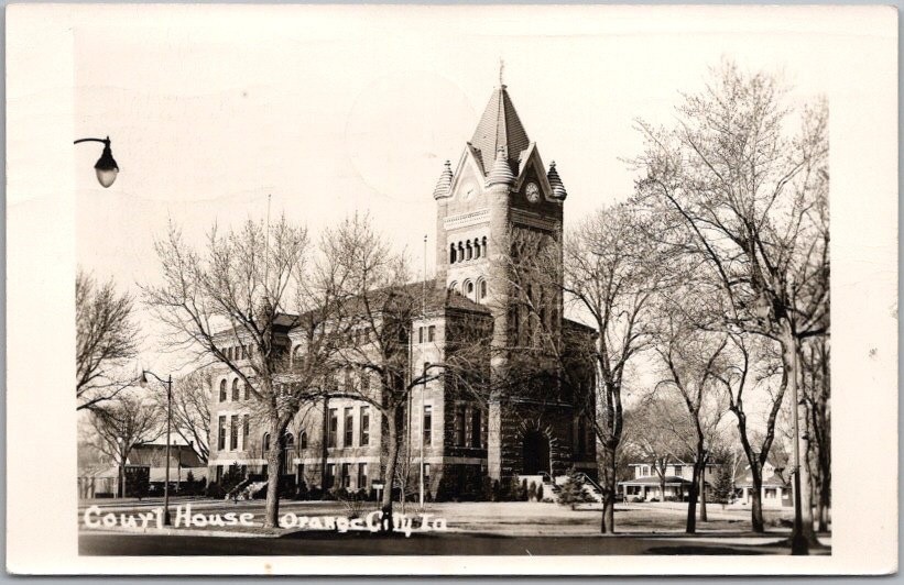 ORANGE CITY, Iowa Real Photo RPPC Postcard SIOUX COUNTY COURT HOUSE /1950 Cancel