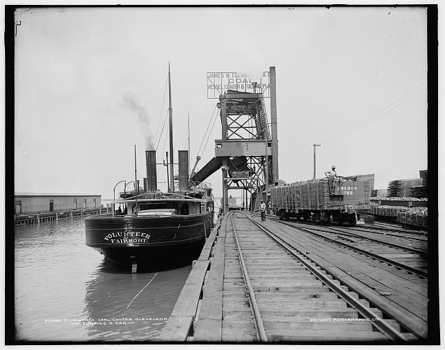 Cleveland Ohio 1900s Ellsworth Coal Chutes Cargo Ship Railroads Dumping Car