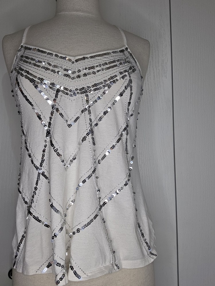 Express White Racerback Tabk Top With Silver Sequins Size Xs
