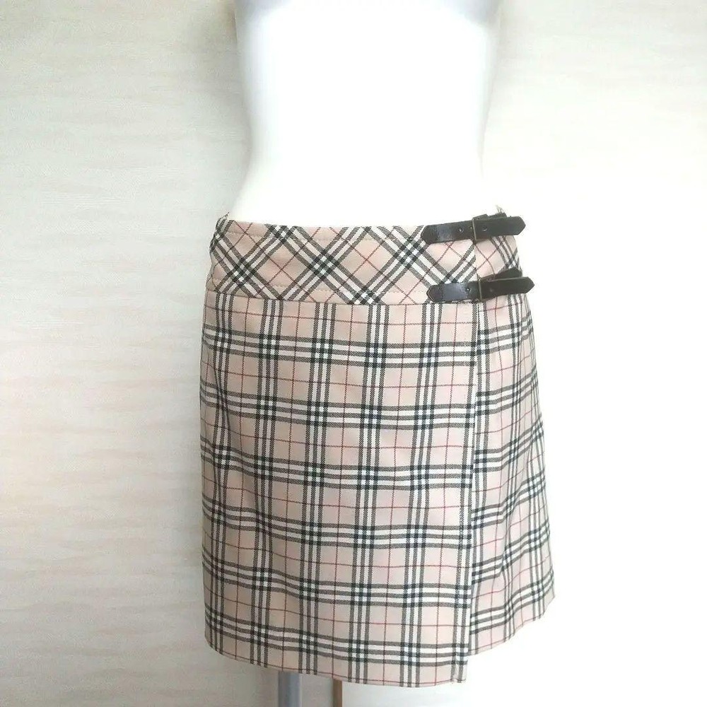Burberry Blue Label Y2K Mini Skirt 36 Checkered Wrap Style Beige Black