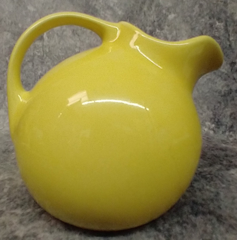 Vintage Small Round Yellow Water Pitcher with Ice Lip Ball Jug Hall # 633 or 638
