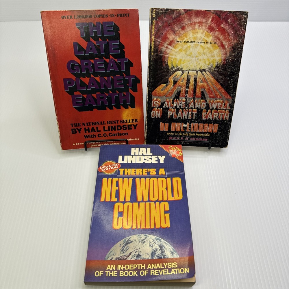 Hal Lindsey Book Lot 3 PBs Late Great Planet Earth Satan is Alive New World Comi