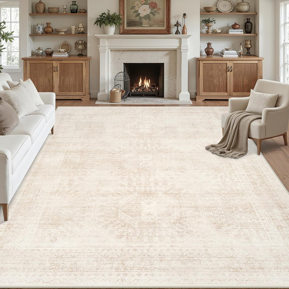 8X10 Area Rugs for Living Room: Vintage Boho Neutral Washable Rug Indoor Soft La