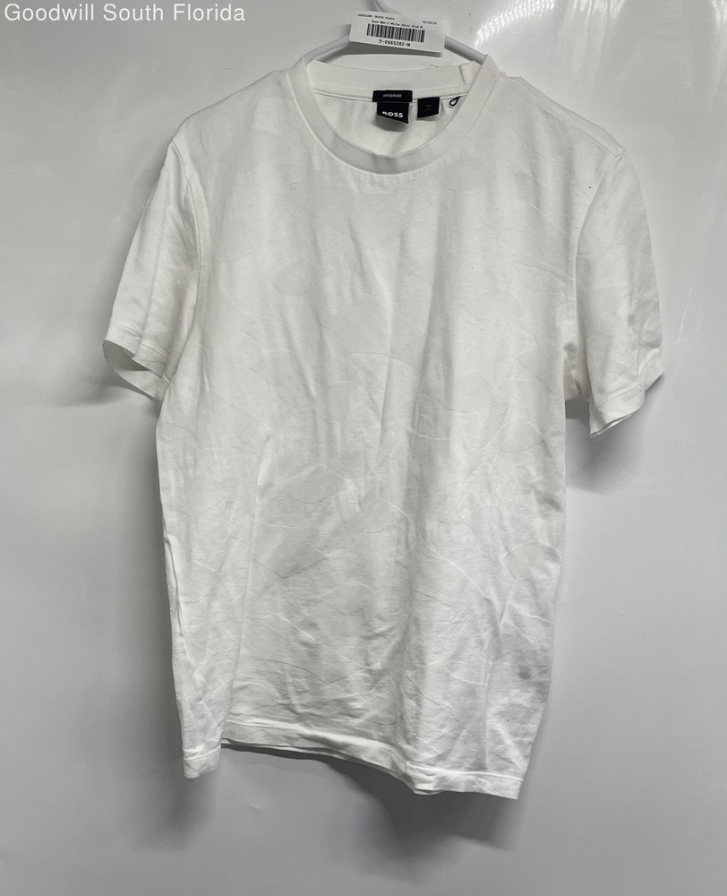 Hugo Boss Mens White Mercerized Cotton Short Sleeve Pullover T-Shirt Size Medium