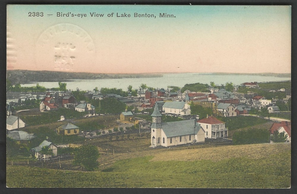 LAKE BENTON MINNESOTA Bird’s-eye View 1912 St. Paul Souvenir Co. Postcard