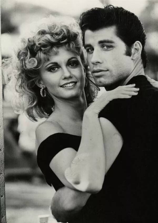 Grease Poster Film Black and White B&W Danny&Sandy Olivia Newton-John