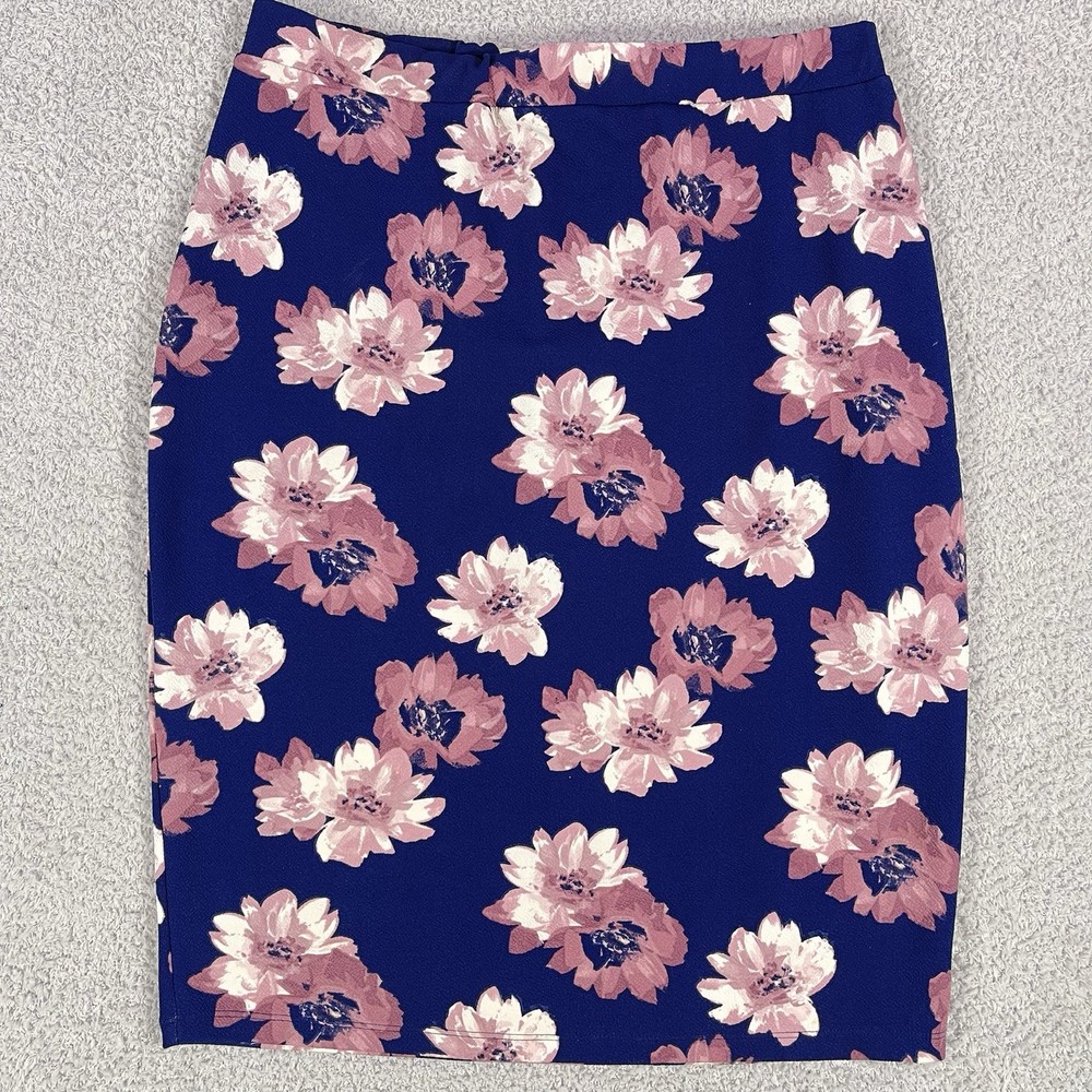 Adara Womens 3X Floral Pencil Skirt Blue Pink Stretch Pull On Midi Plus Size