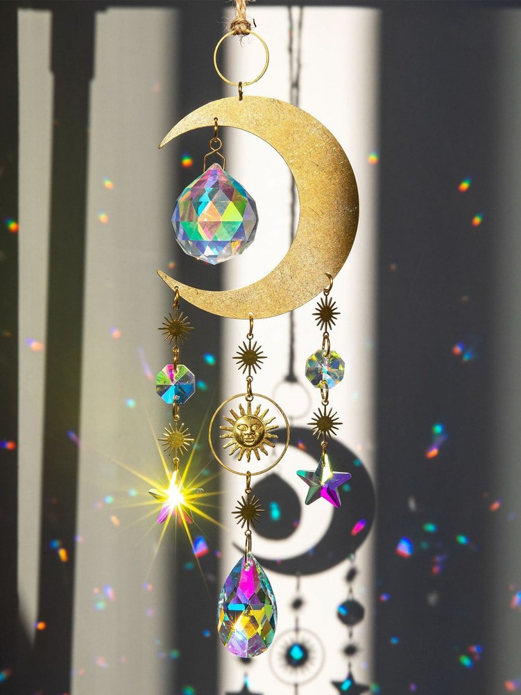 Moon Star Crystal Sun Catcher Pendant – Hanging Light & Shadow Chime Decor