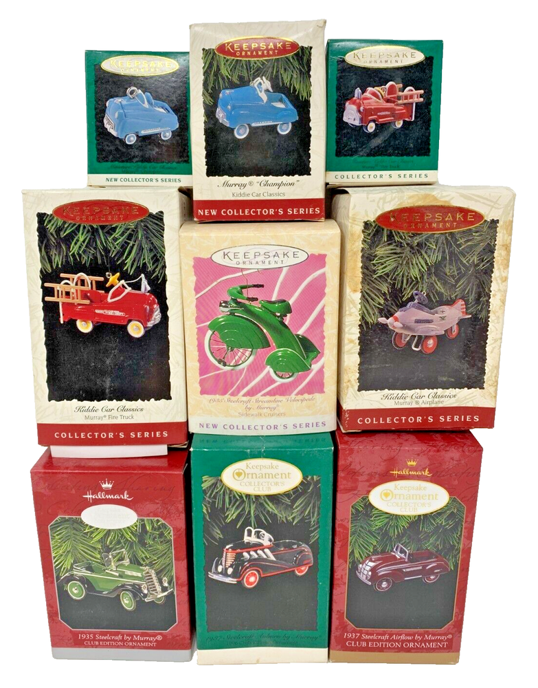 LOT of 9 Vintage Hallmark Keepsake Ornaments Pedal Kiddie Car Classics ALL BOXED