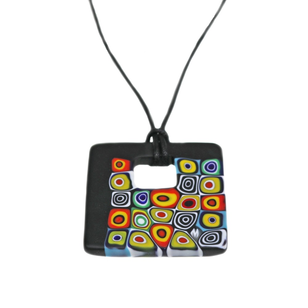 Murano Glass Millefiori Murrine Sqaure Pendant Necklace Multicolor