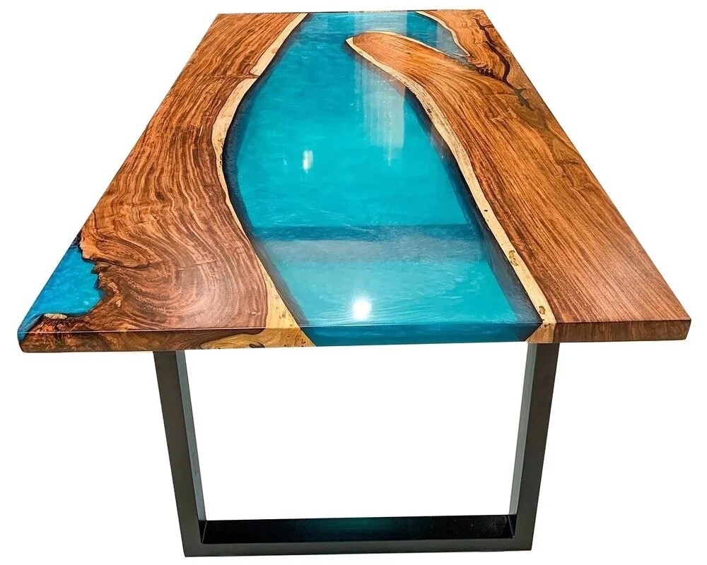 Handmade Epoxy living room table, Acacia resin river table, transparent Décors