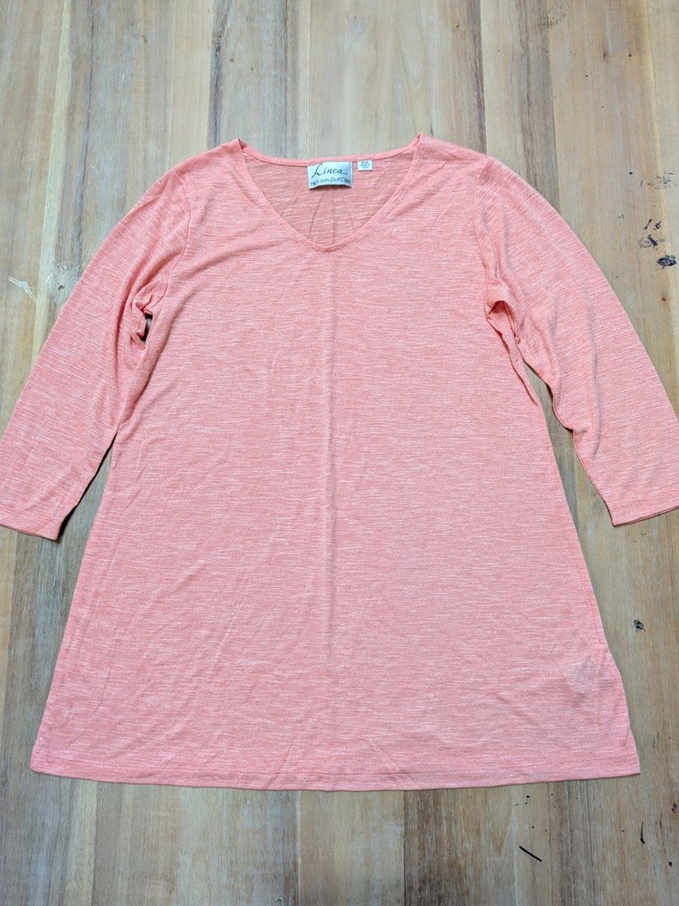 NWOT Linea by Louis Dell'Olio 3/4 Sleeve Novelty Knit V-Neck Top XXS Pink
