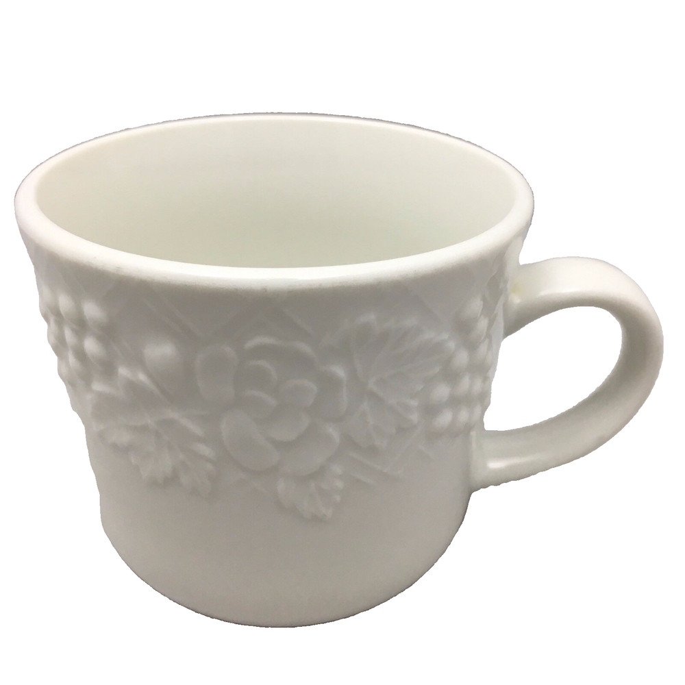 Gibson Coffee Cup White Embossed Raised Lattice Fruit Flowers Fine China Mug