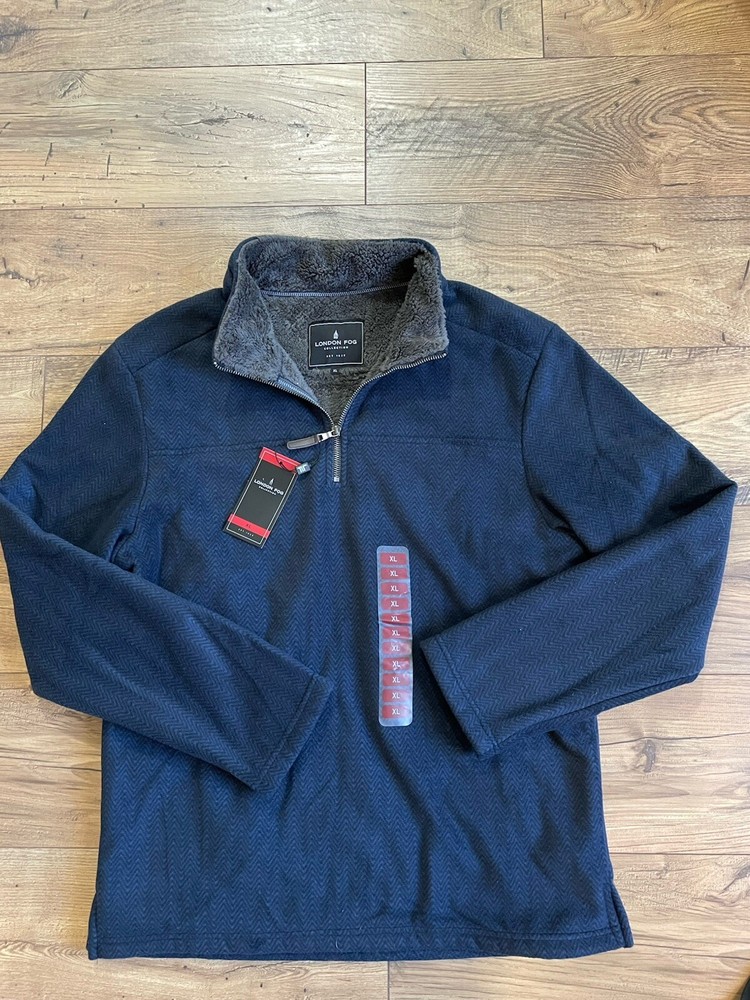 New London Fog XL Navy Blue Sherpa-Lined Fleece Pullover with Tags