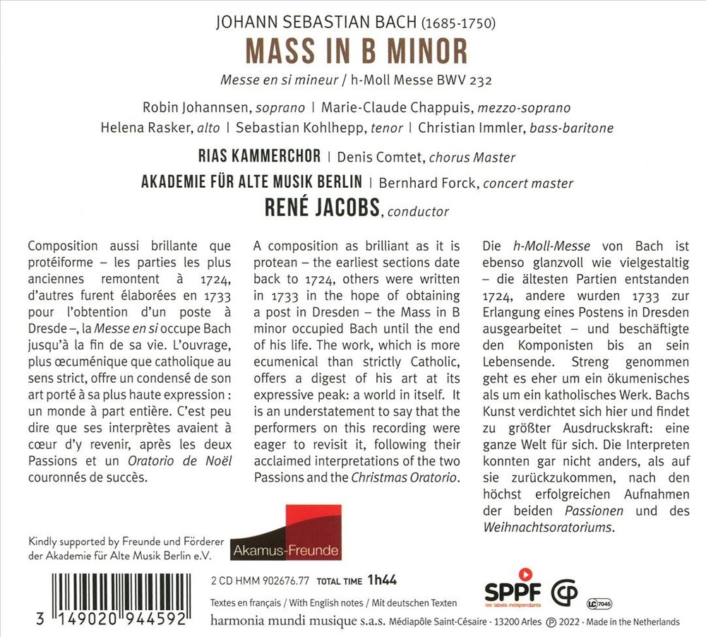 René Jacobs J.s. Bach: Mass In B Minor New Cd