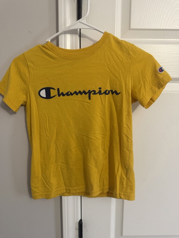 Champion Girls Yellow Logo Short Sleeve T-Shirt S Crew Neck Casual