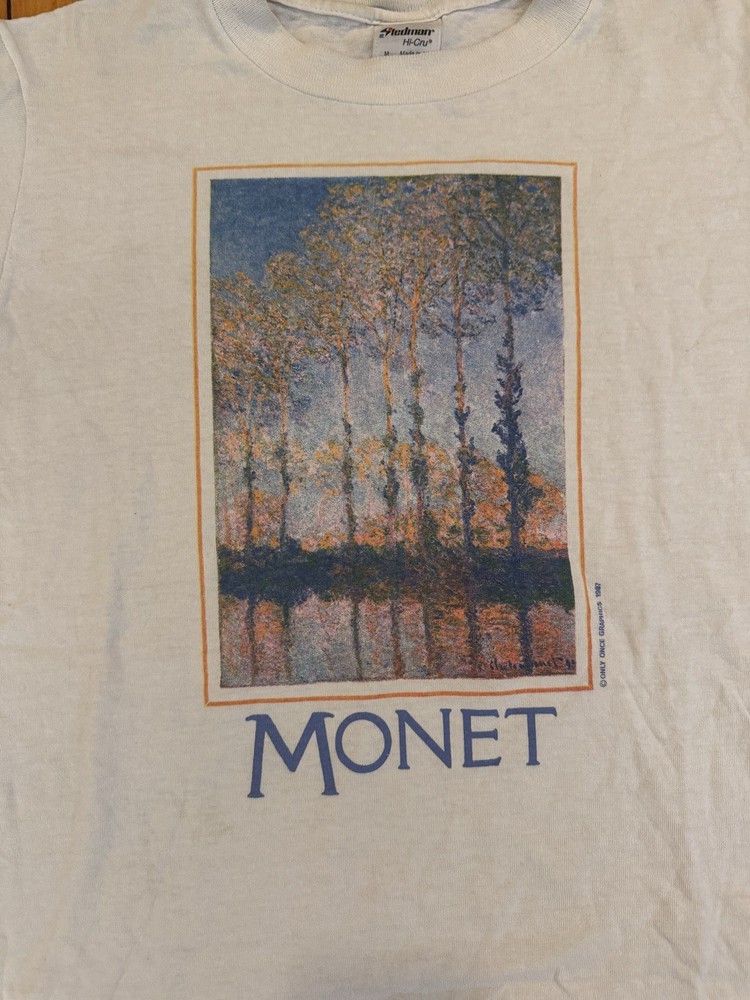 Vintage White Monet Art T Shirt Made In USA 80s Single Stitch Size Medium