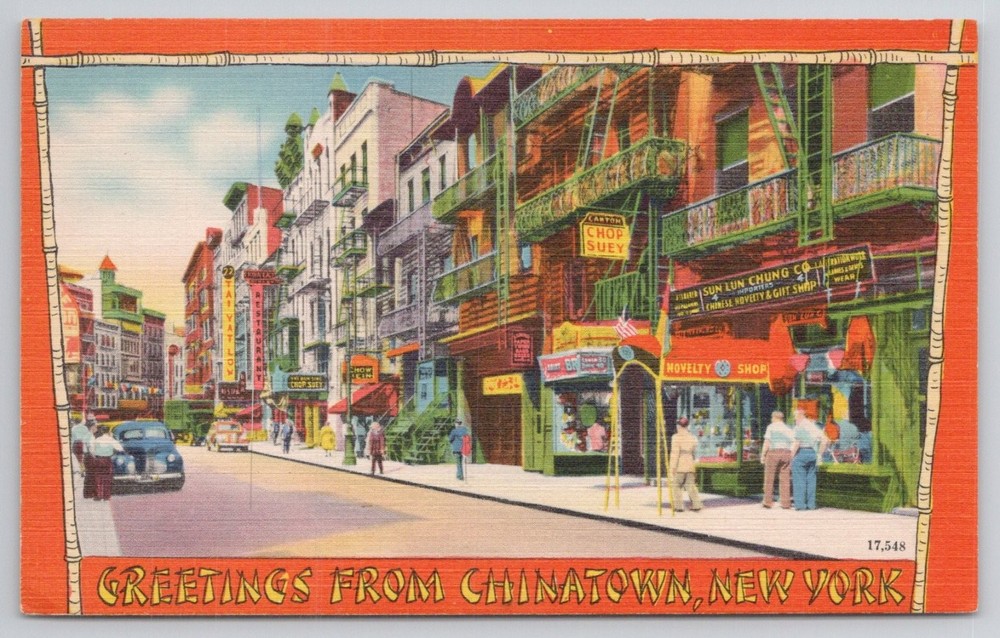Greetings from Chinatown New York City Linen Postcard 1930s Colourpicture