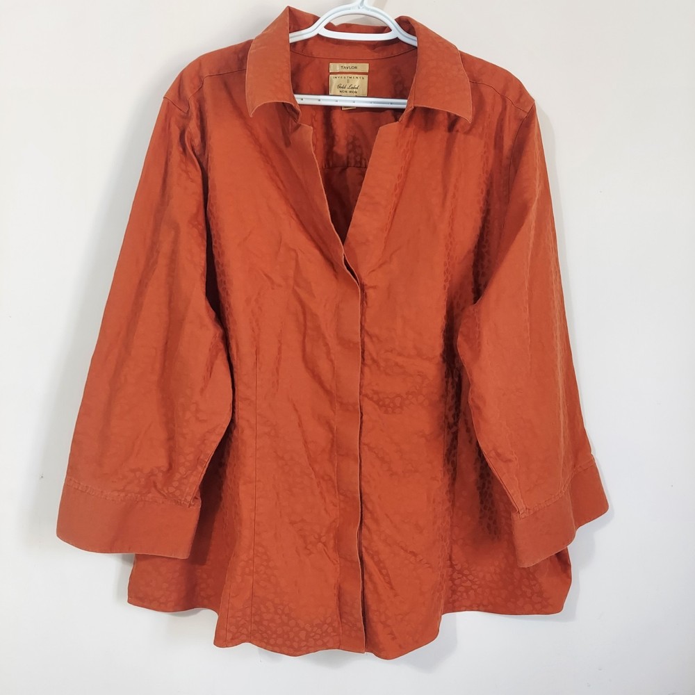 Taylor Investments Gold Label Non-iron Women's Sz 22W Button-Up Shirt 3/4 Sleeve