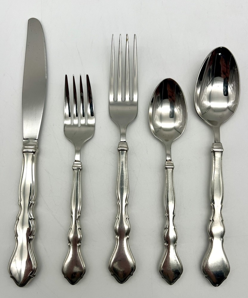 Kirk Stieff Pewter Litchfield Flatware Bright Finish 5 Pc Place Setting USA