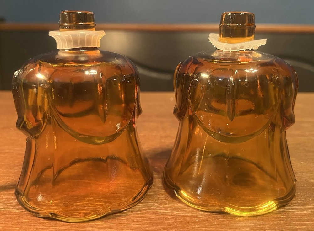 Set of 2 Vintage Homco Lotus Tulip Amber Glass Votive Peg Candle Cup Holders