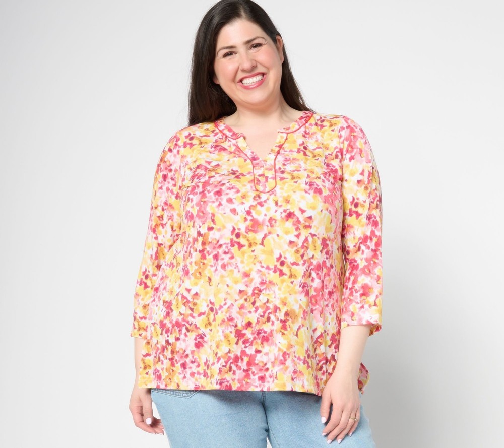 Susan Graver Women's Top Sz XL Regular Liquid Knit Sleeve Split Pink A647434