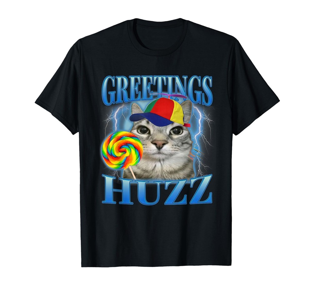 Lollipop Cat Meme Greetings Huzz Funny Silly Cats Humor T-Shirt