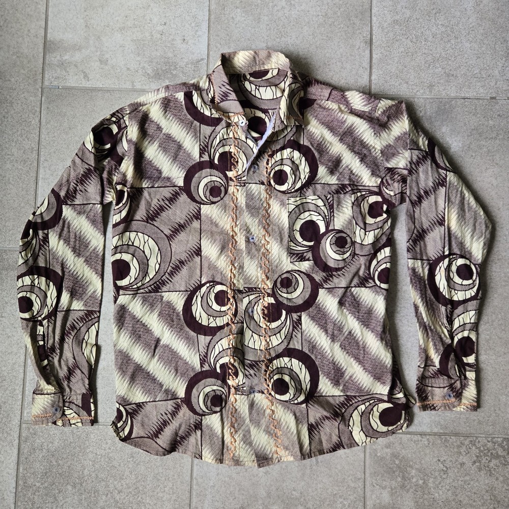 Long Sleeve Button Down Graphic AOP Abstract Pattern Shirt Size Medium-image