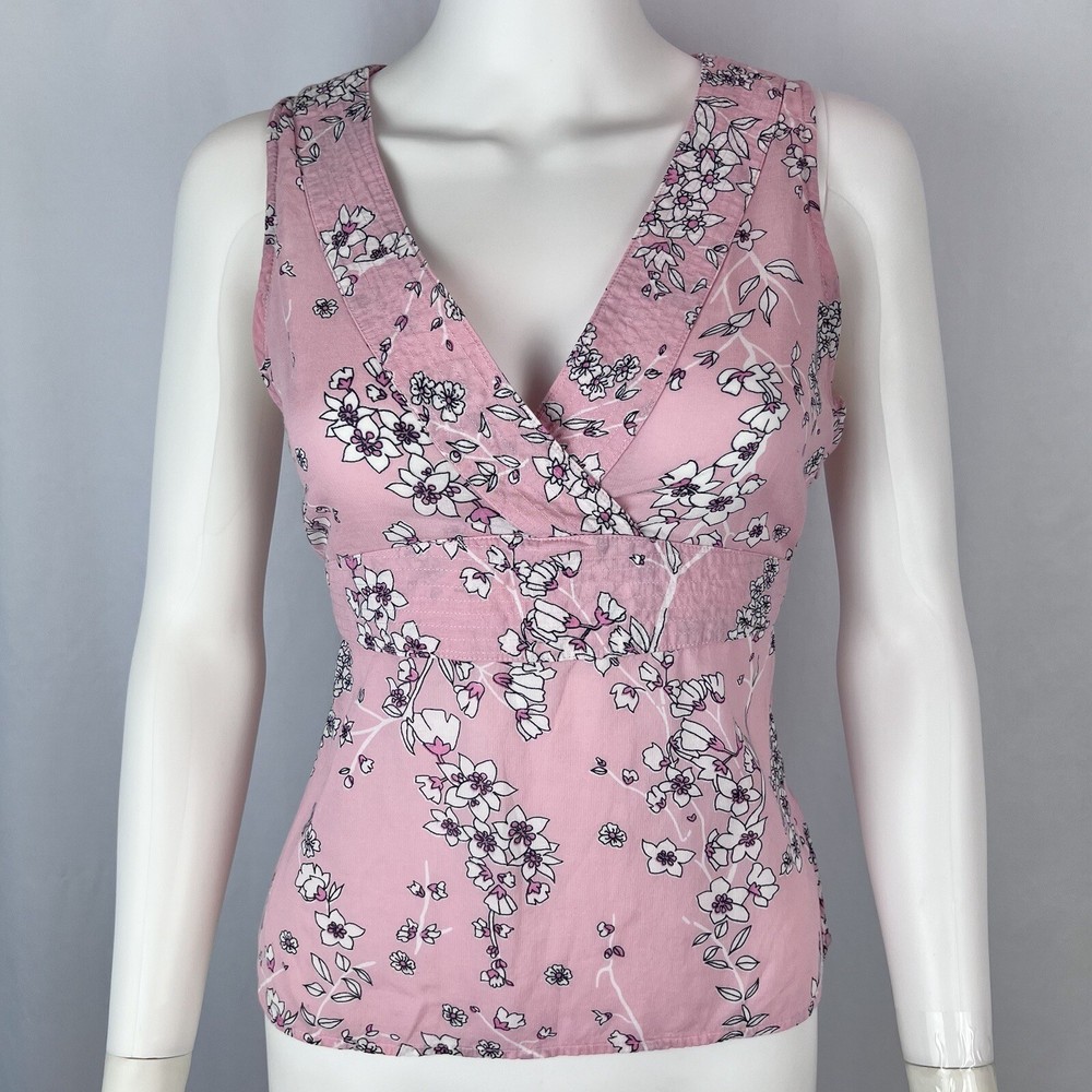 Y2K Old Navy Small Pink Floral V-Neck Sleeveless Blouse Top