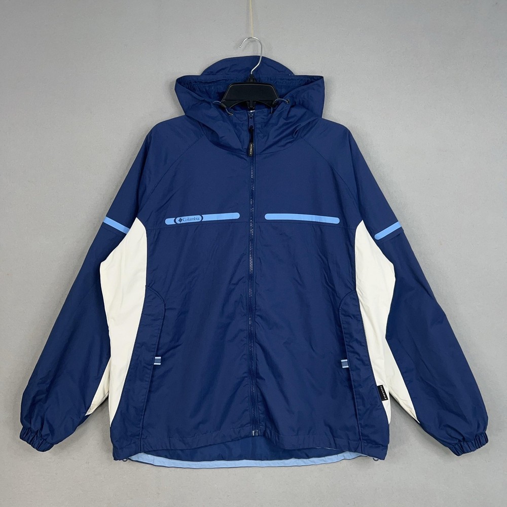 Vintage Columbia Jacket Womens 1X Blue White Full Zip Coat Outdoor Snow Rain Ski