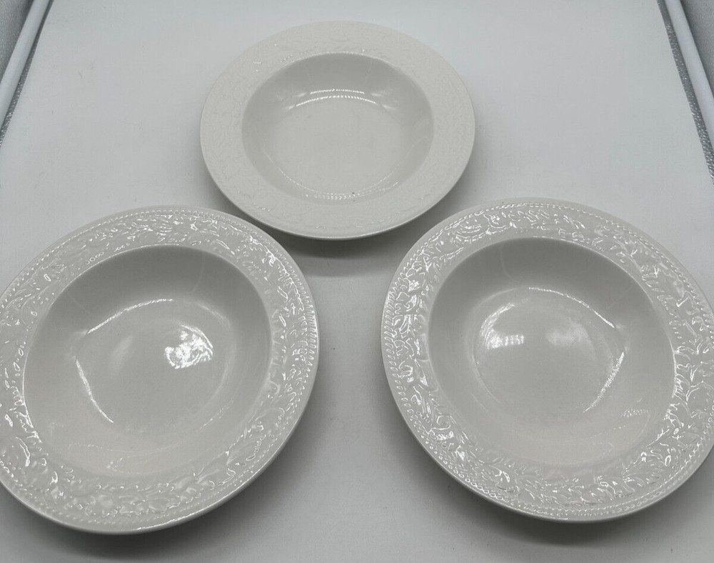 3 SANGO GARLAND 8837 Embossed Ivory White - RIM SOUP BOWL 8 7/8
