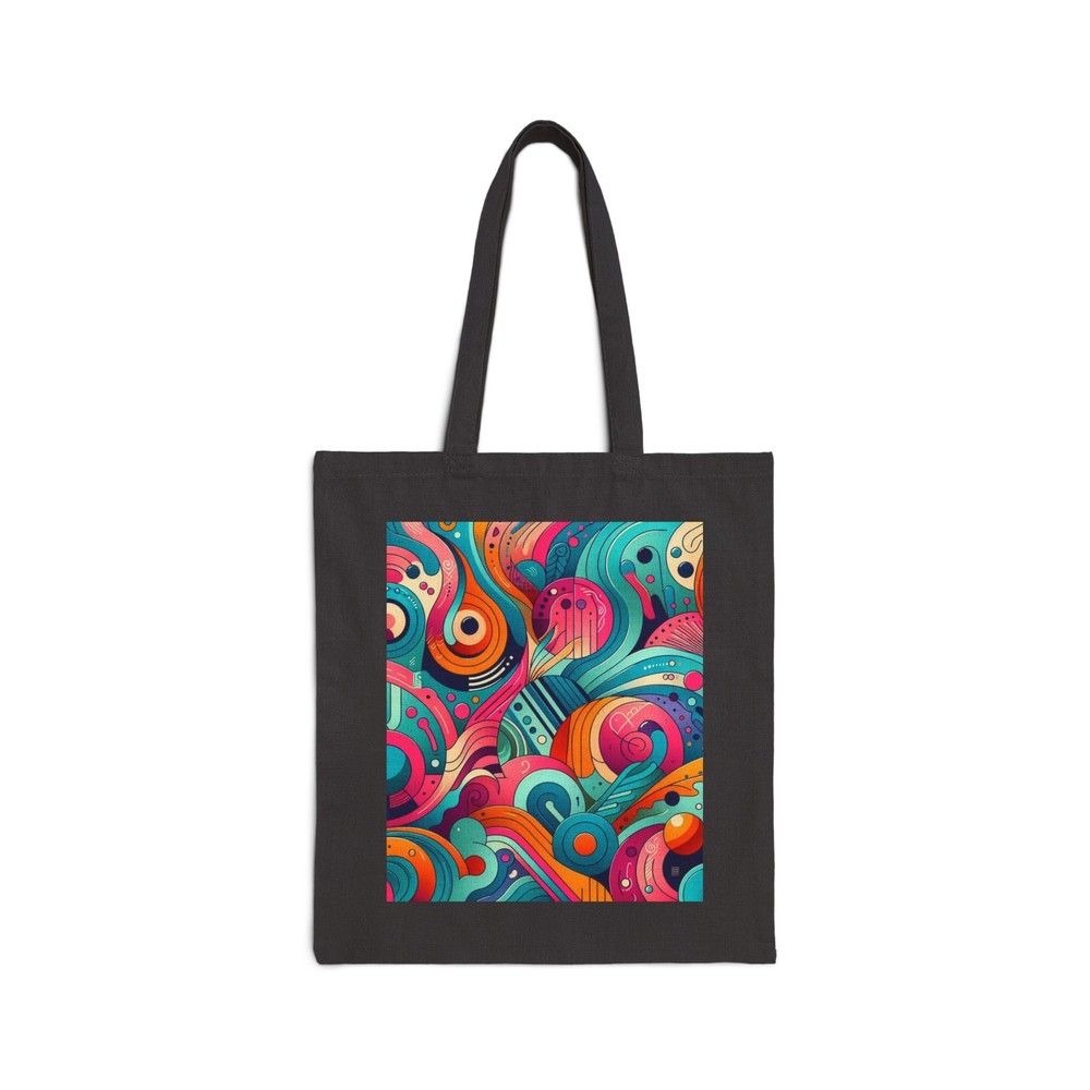 Cotton Canvas Tote Bag with Vibrant Abstract Design in Teal Fuchsia Orange and Black - Perfect Gift