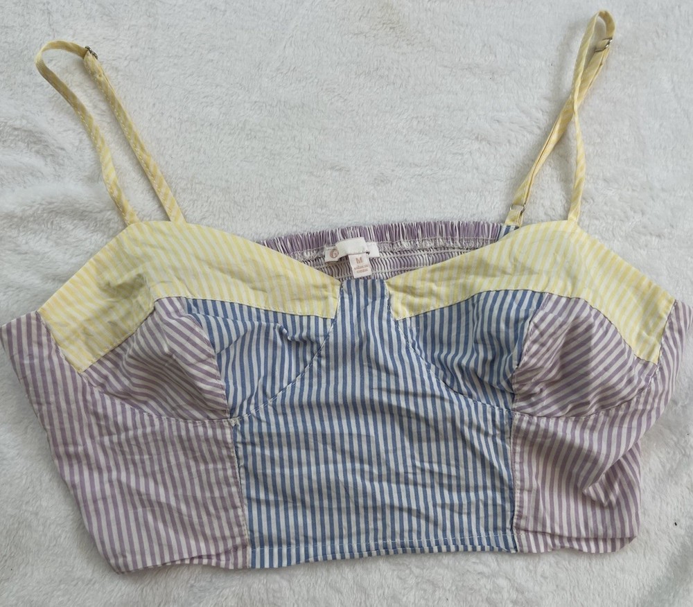Gianna Bini (GB) Size M Tri-Color Striped Yellow Purple Blue Crop Tank Top