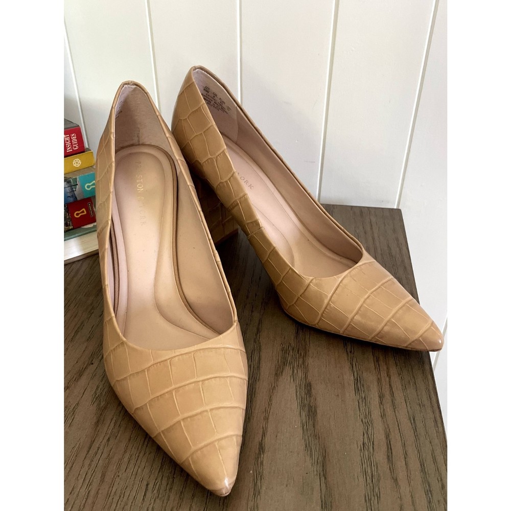 Preston and York Women Size 10M Heels Payton Croc Embossed Leather Pumps Beige