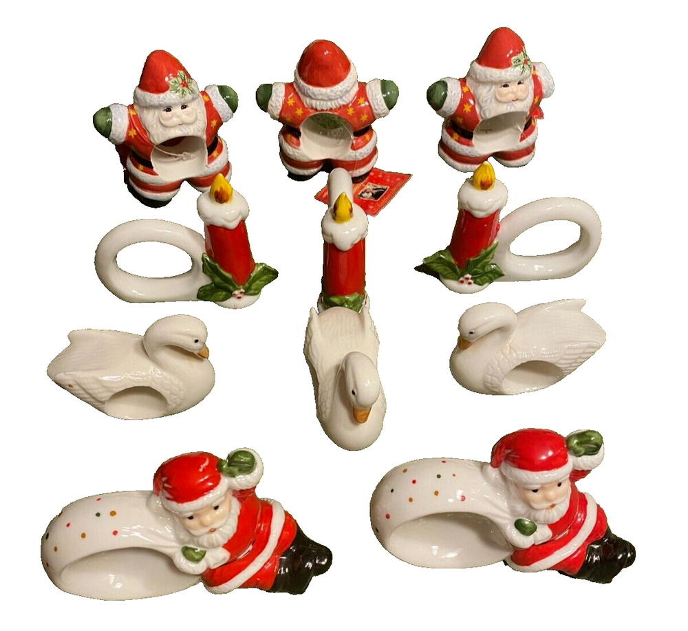 Lot 3 Christopher Radko Santa Claus with tags + 8 more Christmas napkin rings