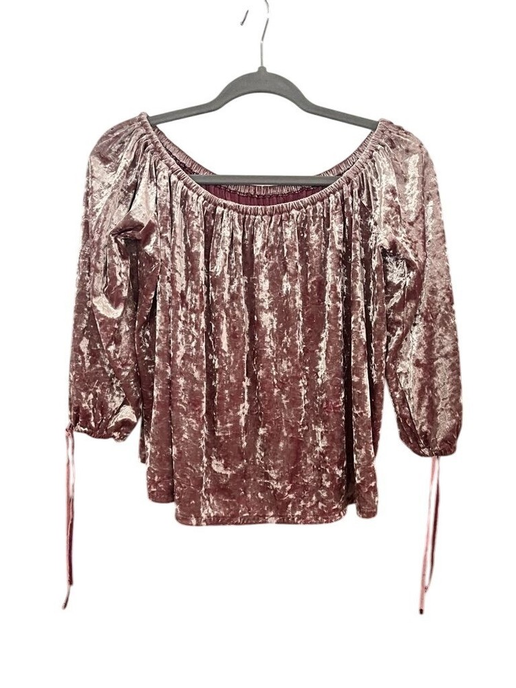 American Eagle Top Women S Pink Off Shoulder Cropped Velour Valentine Y2K Retro