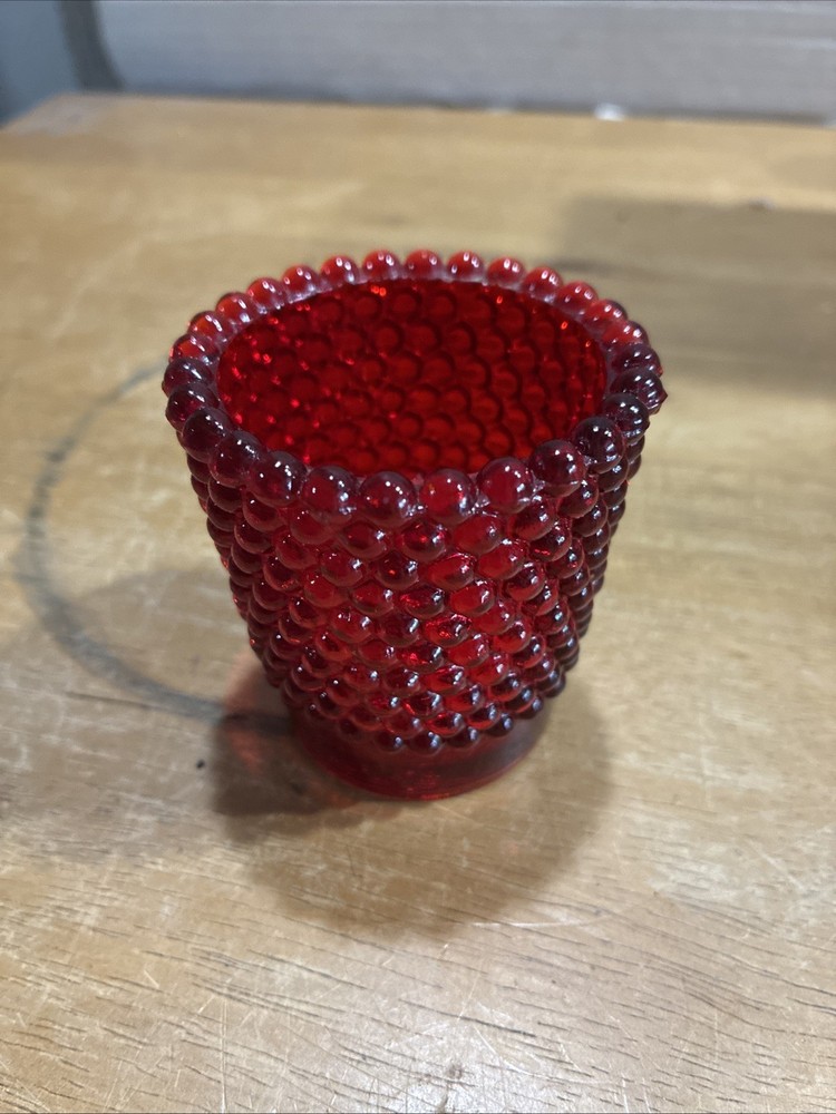 Vintage Red Glass Hobnail Votive Candle Toothpick Holder