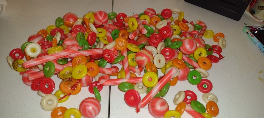 Vintage Blow Mold Type Plastic Candy Garland Striped Candy Canes & Lifesavers